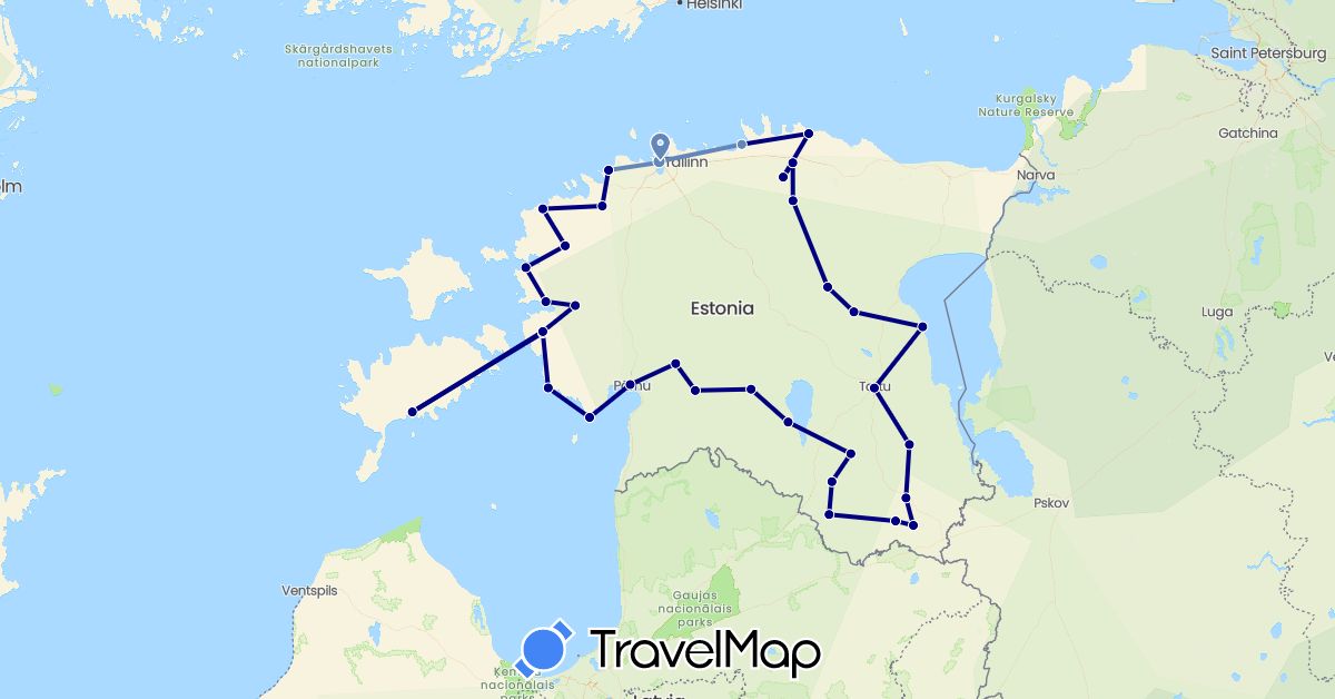 TravelMap itinerary: driving, cycling in Estonia (Europe)